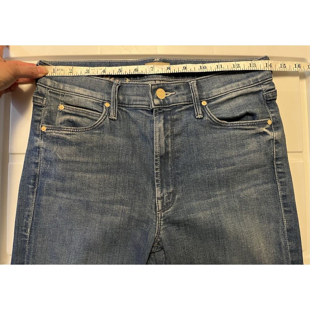 MOTHER The Mid Rise Dazzler Ankle Jeans Size 27 Blue Cherry Picking Bird Design - Picture 11 of 13